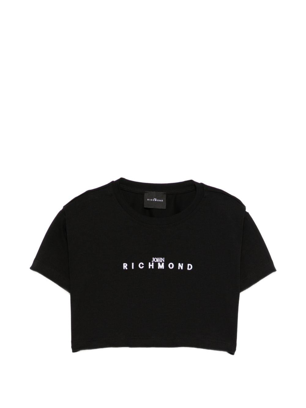 T-shirt per bambina John Richmond Junior nera modello crop - Rubino Kids