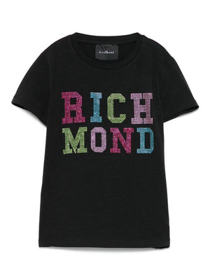 T-shirt per bambina John Richmond Junior nero con logo e orlo dritto