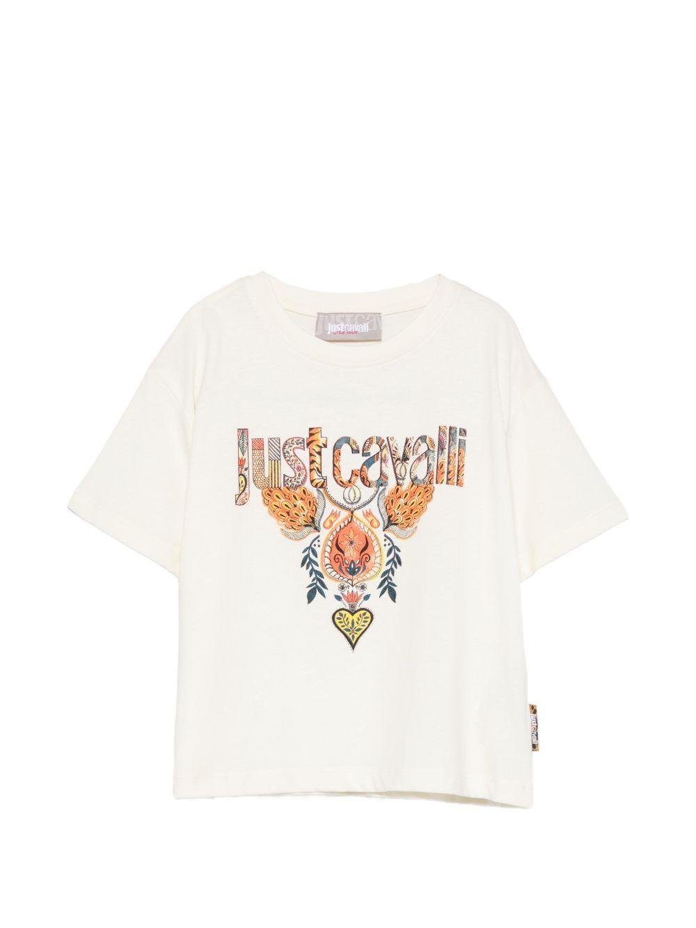 T-shirt per bambina Just Cavalli Kids bianca con ricamo sul davanti - Rubino Kids