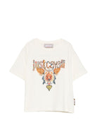 T-shirt per bambina Just Cavalli Kids bianca con ricamo sul davanti - Rubino Kids