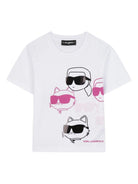 T-shirt per bambina Karl Lagerfeld bianca con stampa Ikon - Rubino Kids