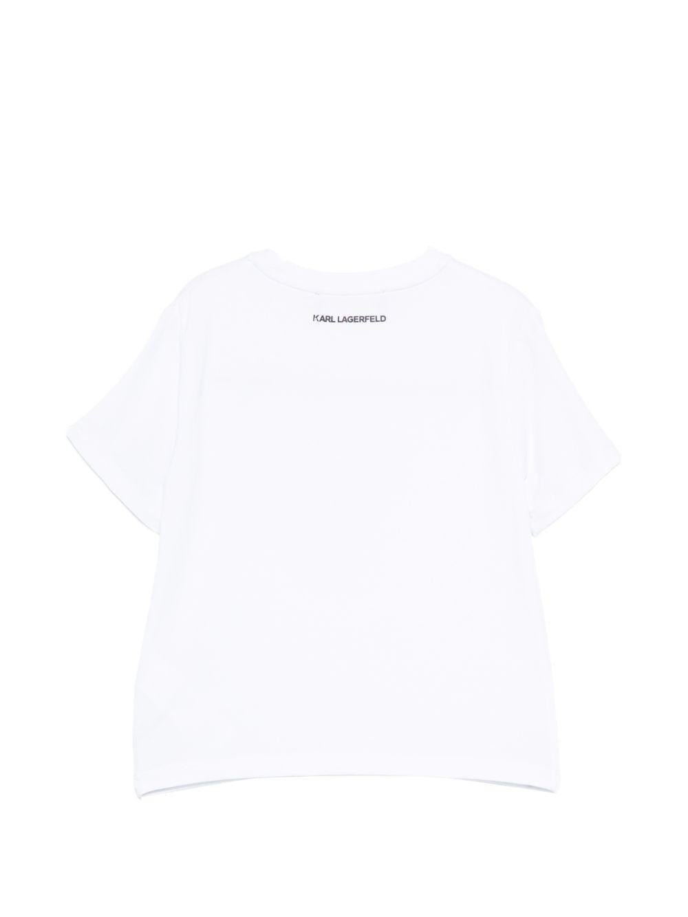 T-shirt per bambina Karl Lagerfeld Kids bianca con dettaglio in paillettes - Rubino Kids