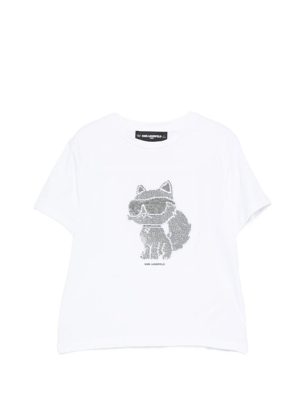 T-shirt per bambina Karl Lagerfeld Kids bianca con dettaglio in paillettes - Rubino Kids