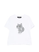 T-shirt per bambina Karl Lagerfeld Kids bianca con dettaglio in paillettes - Rubino Kids