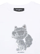 T-shirt per bambina Karl Lagerfeld Kids bianca con dettaglio in paillettes - Rubino Kids