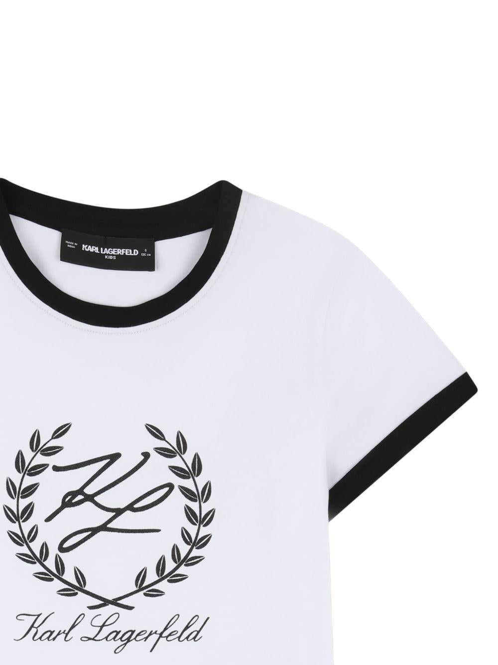 T-shirt per bambina Karl Lagerfeld Kids bianca con logo sul davanti - Rubino Kids