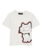 T-shirt per bambina Karl Lagerfeld Kids bianca con stampa Choupette - Rubino Kids