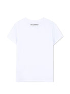 T-shirt per bambina Karl Lagerfeld Kids bianca con stampa Karl e Choupette sul davanti - Rubino Kids
