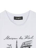 T-shirt per bambina Karl Lagerfeld Kids bianca con stampa Maison de Karl - Rubino Kids