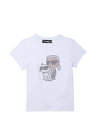 T-shirt per bambina Karl Lagerfeld Kids bianco con dettaglio logo - Rubino Kids