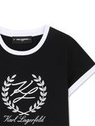 T-shirt per bambina Karl Lagerfeld Kids nera con logo sul davanti - Rubino Kids