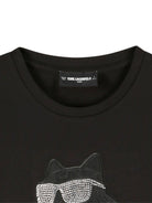 T-shirt per bambina Karl Lagerfeld Kids nero con stampa grafica con strass - Rubino Kids