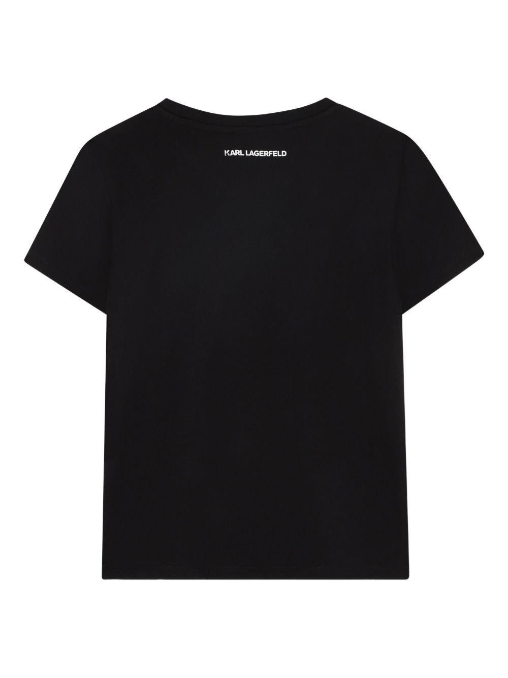 T-shirt per bambina Karl Lagerfeld Kids nero con strass - Rubino Kids