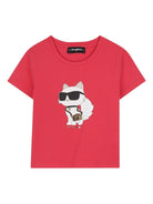 T-shirt per bambina Karl Lagerfeld Kids rossa con stampa Choupette - Rubino Kids