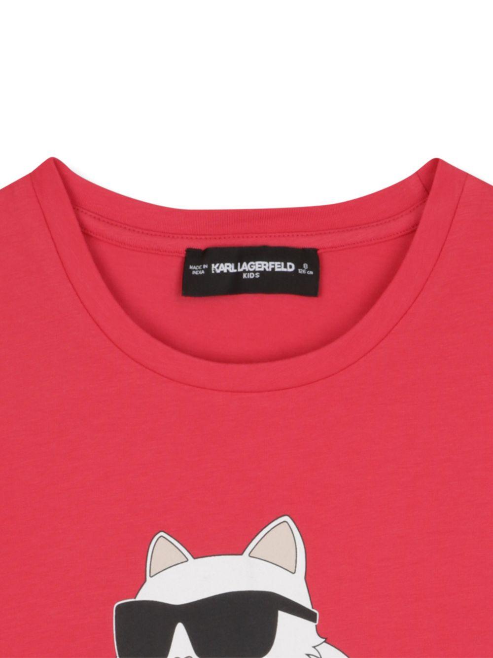 T-shirt per bambina Karl Lagerfeld Kids rossa con stampa Choupette - Rubino Kids