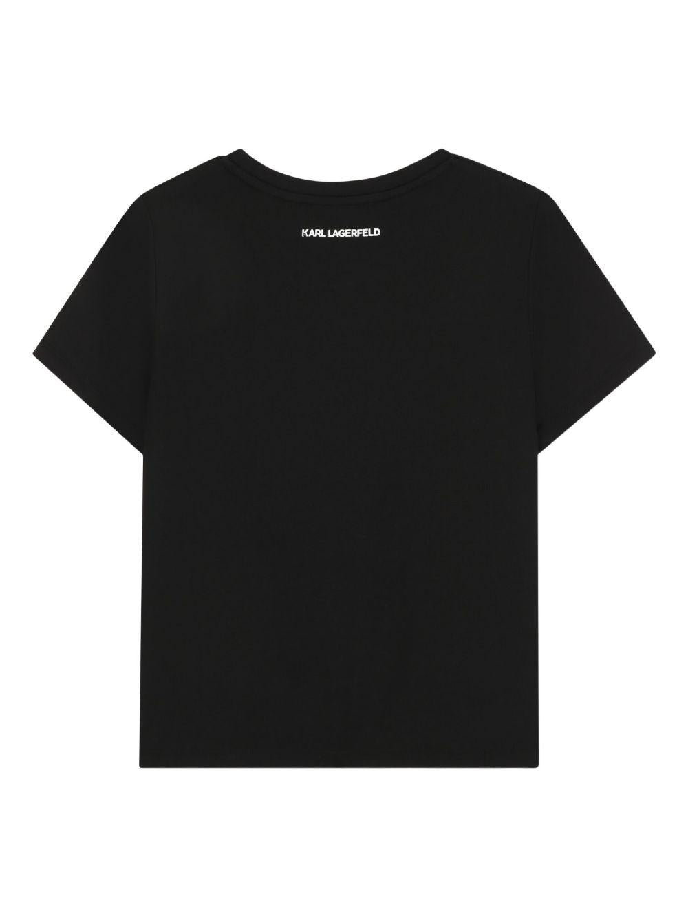 T-shirt per bambina Karl Lagerfeld nera con motivo Choupette con paillettes - Rubino Kids