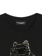 T-shirt per bambina Karl Lagerfeld nera con motivo Choupette con paillettes - Rubino Kids