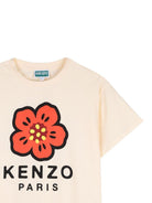 T-shirt per bambina Kenzo Kids beige con stampa a fiori - Rubino Kids