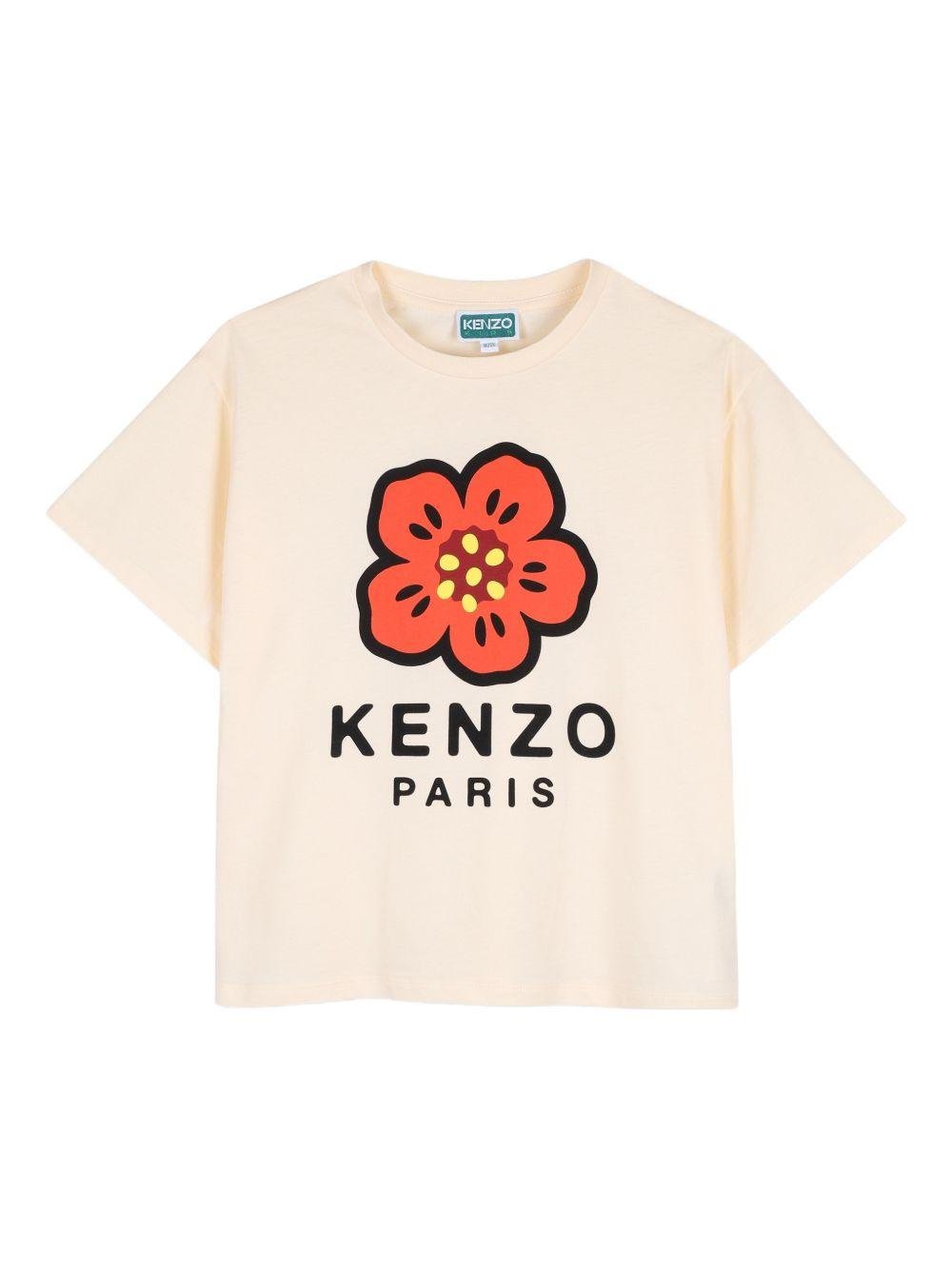 T-shirt per bambina Kenzo Kids beige con stampa a fiori - Rubino Kids