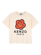 T-shirt per bambina Kenzo Kids beige con stampa a fiori - Rubino Kids