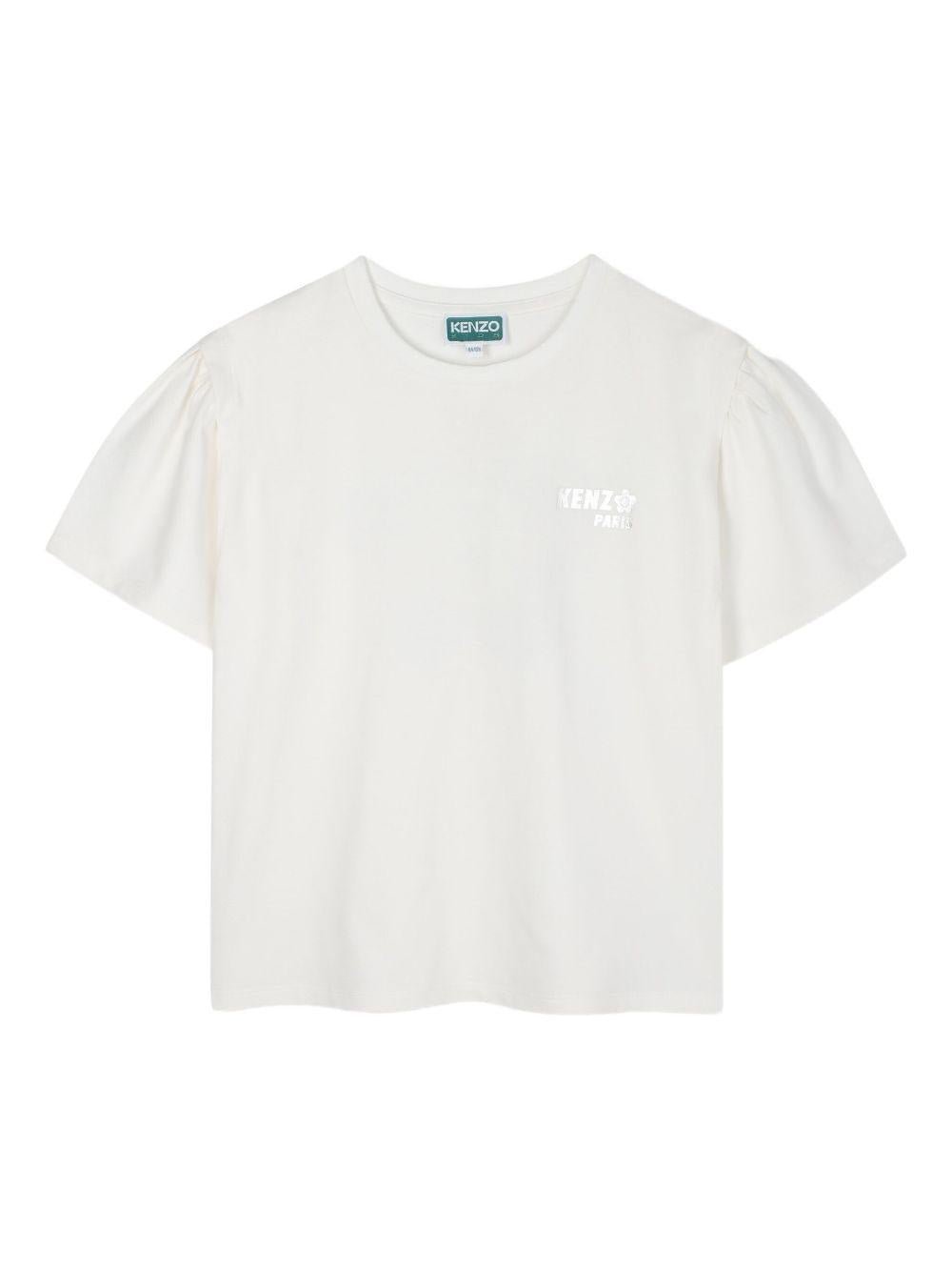 T-shirt per bambina Kenzo Kids bianco con maniche a palloncino - Rubino Kids