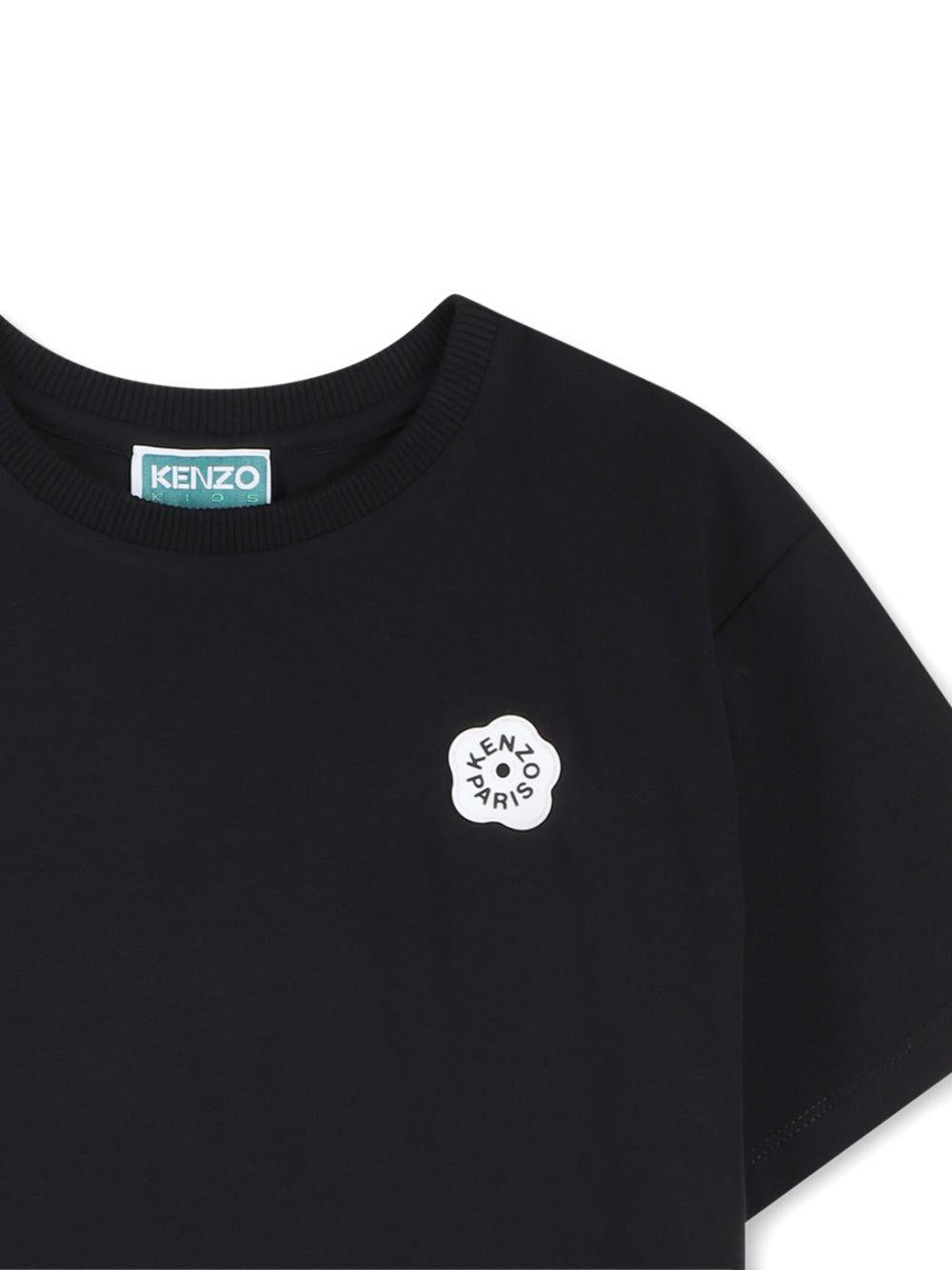 T-shirt per bambina Kenzo Kids nera con dettaglio fiore - Rubino Kids