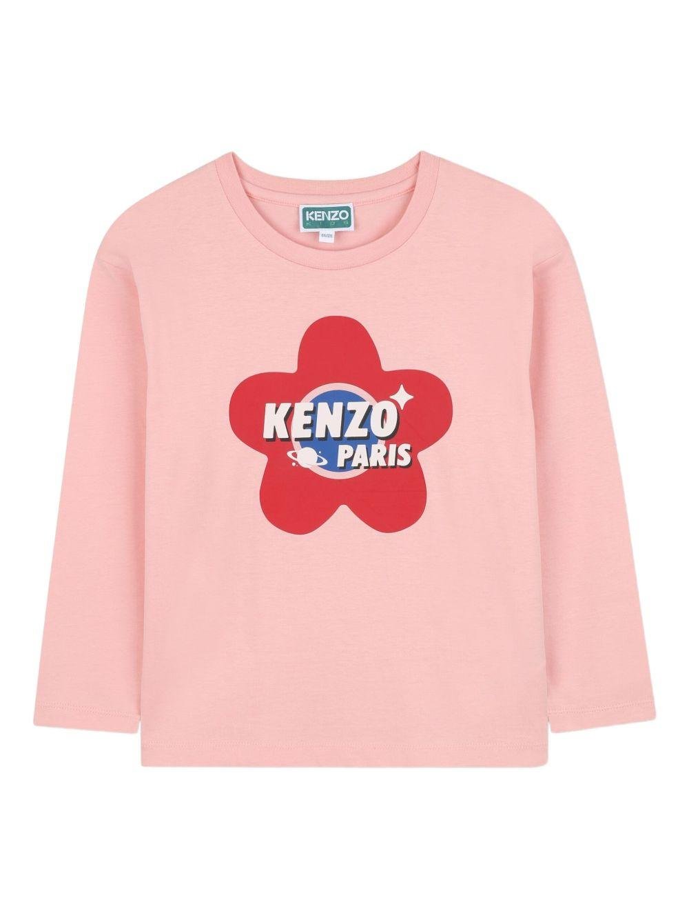 T-shirt per bambina Kenzo Kids rosa con logo sul davanti - Rubino Kids