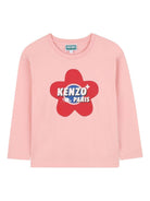 T-shirt per bambina Kenzo Kids rosa con logo sul davanti - Rubino Kids