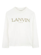 T-shirt per bambina Lanvin Enfant bianco a maniche lunghe con logo - Rubino Kids
