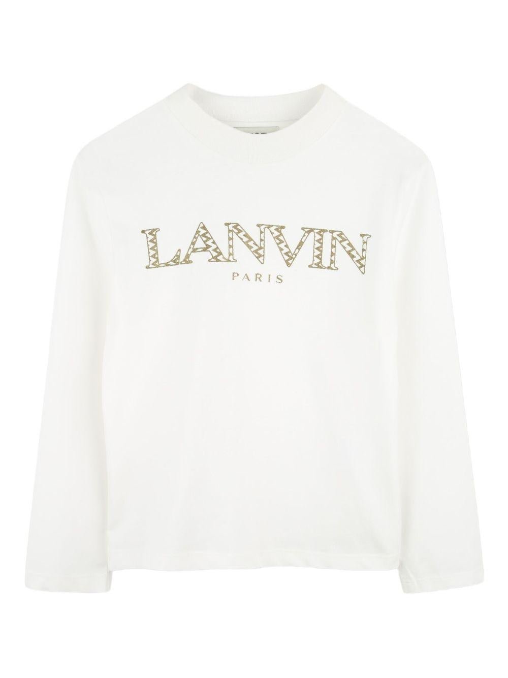 T-shirt per bambina Lanvin Enfant bianco a maniche lunghe con logo - Rubino Kids