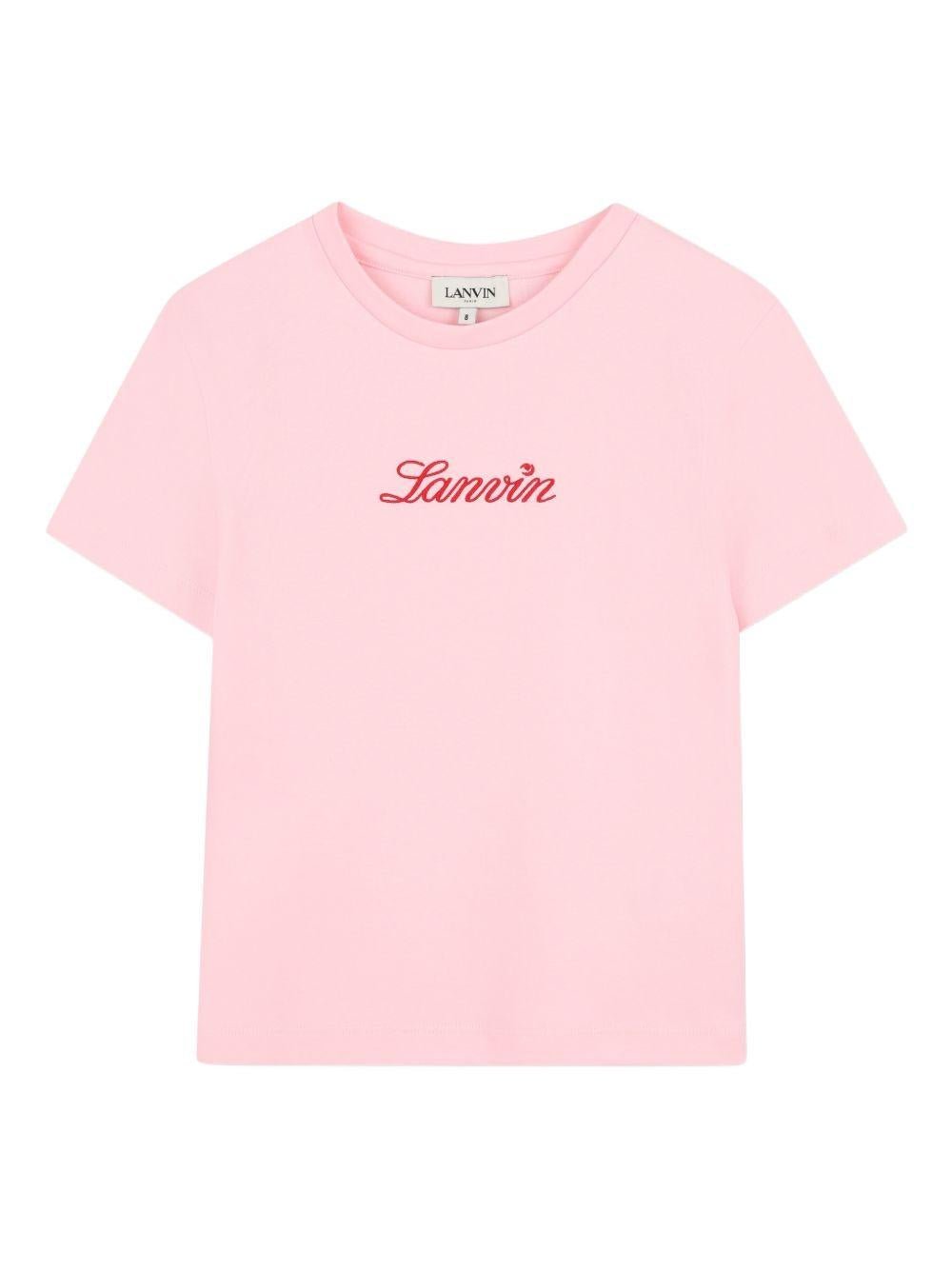 T-shirt per bambina Lanvin Enfant rosa con dettaglio logo - Rubino Kids