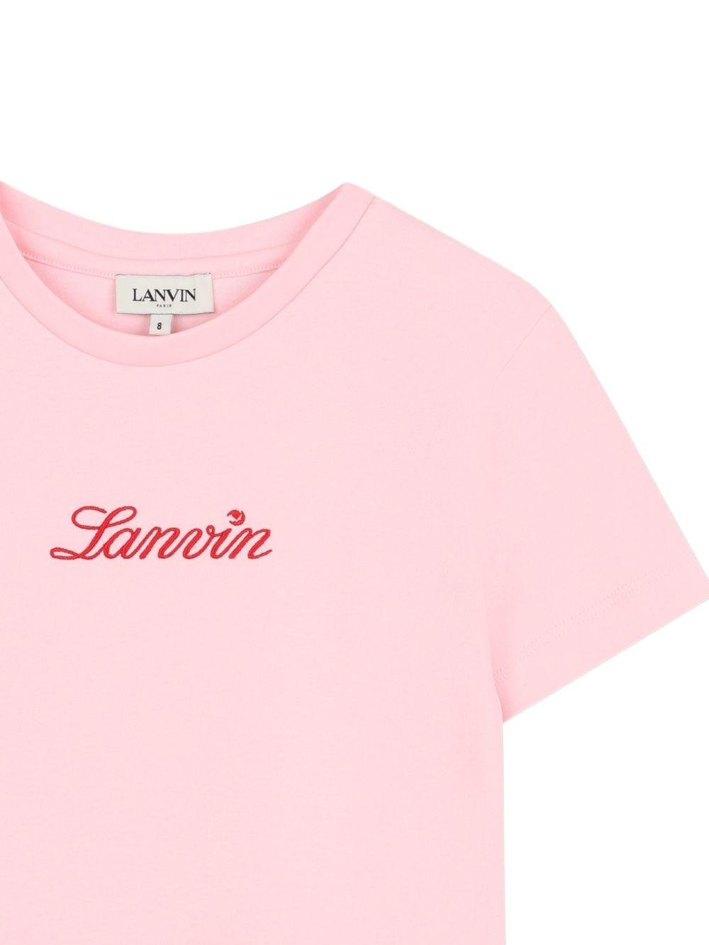 T-shirt per bambina Lanvin Enfant rosa con dettaglio logo - Rubino Kids