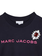 T-shirt per bambina Marc Jacobs Kids blu con ricamo a fiori e scritta con logo - Rubino Kids