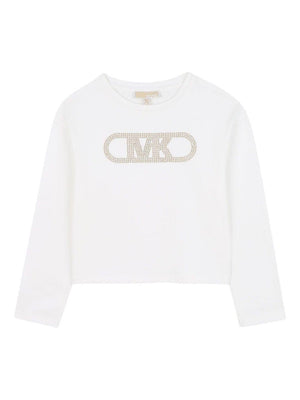 T-shirt per bambina Michael Kors Kids bianca con dettaglio logo