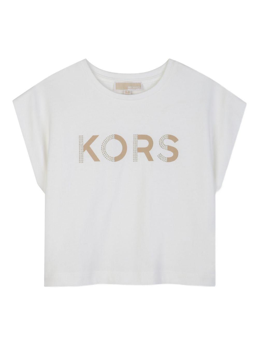 T-shirt per bambina Michael Kors Kids bianca con dettaglio logo - Rubino Kids