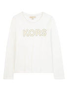 T-shirt per bambina Michael Kors Kids bianca con logo sul davanti - Rubino Kids