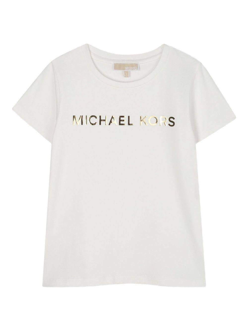 T-shirt per bambina Michael Kors Kids bianco con logo dorato - Rubino Kids