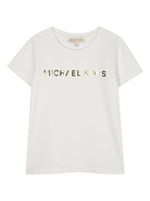 T-shirt per bambina Michael Kors Kids bianco con logo dorato - Rubino Kids