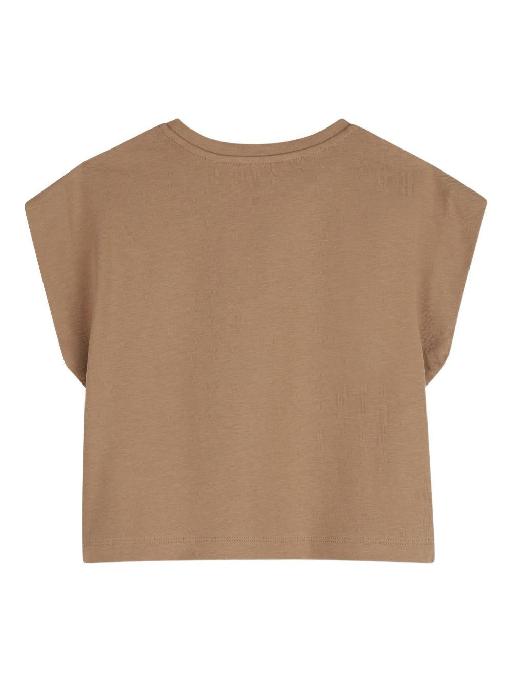 T-shirt per bambina Michael Kors Kids marrone con dettaglio logo - Rubino Kids