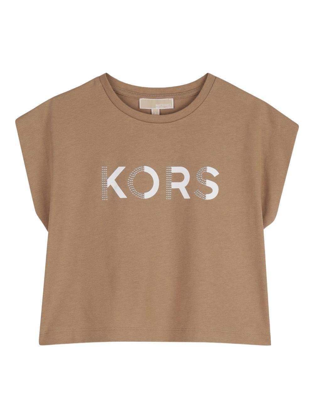 T-shirt per bambina Michael Kors Kids marrone con dettaglio logo - Rubino Kids