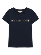 T-shirt per bambina Michael Kors Kids nero con logo dorato - Rubino Kids