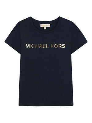 T-shirt per bambina Michael Kors Kids nero con logo dorato