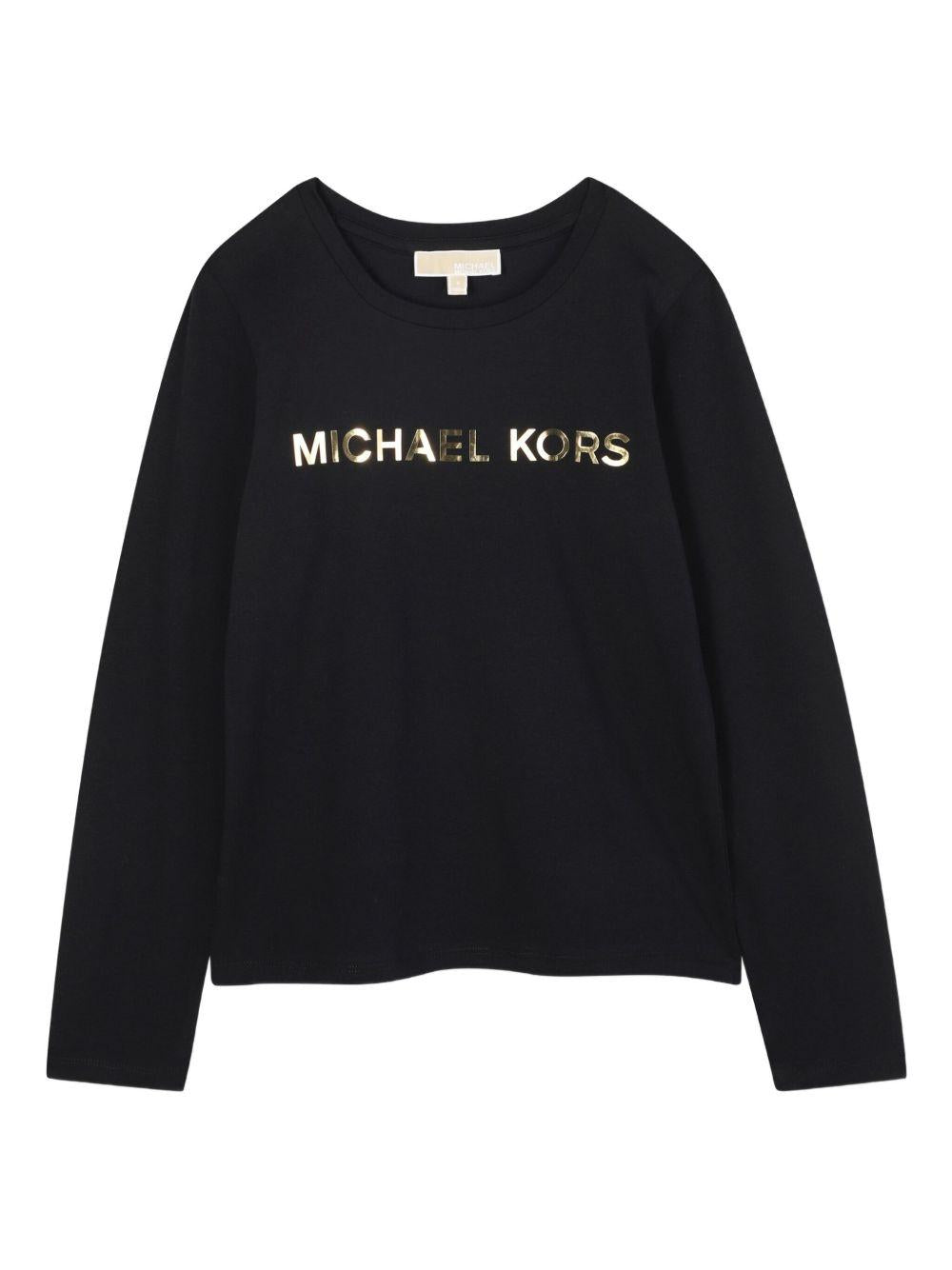 T-shirt per bambina Michael Kors Kids nero con logo sul davanti - Rubino Kids