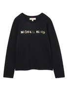 T-shirt per bambina Michael Kors Kids nero con logo sul davanti - Rubino Kids