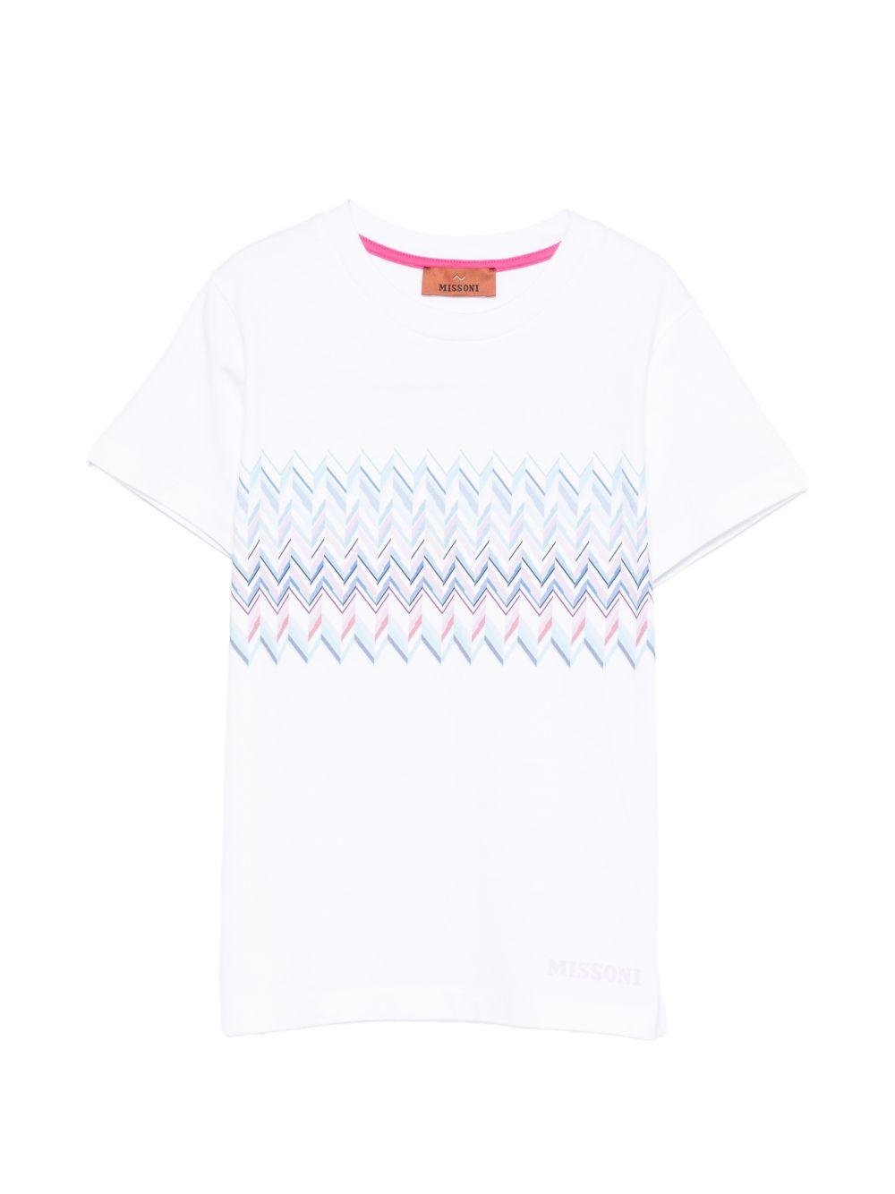 T-shirt per bambina Missoni Kids bianca con motivo a zigzag - Rubino Kids