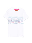 T-shirt per bambina Missoni Kids bianca con motivo a zigzag - Rubino Kids