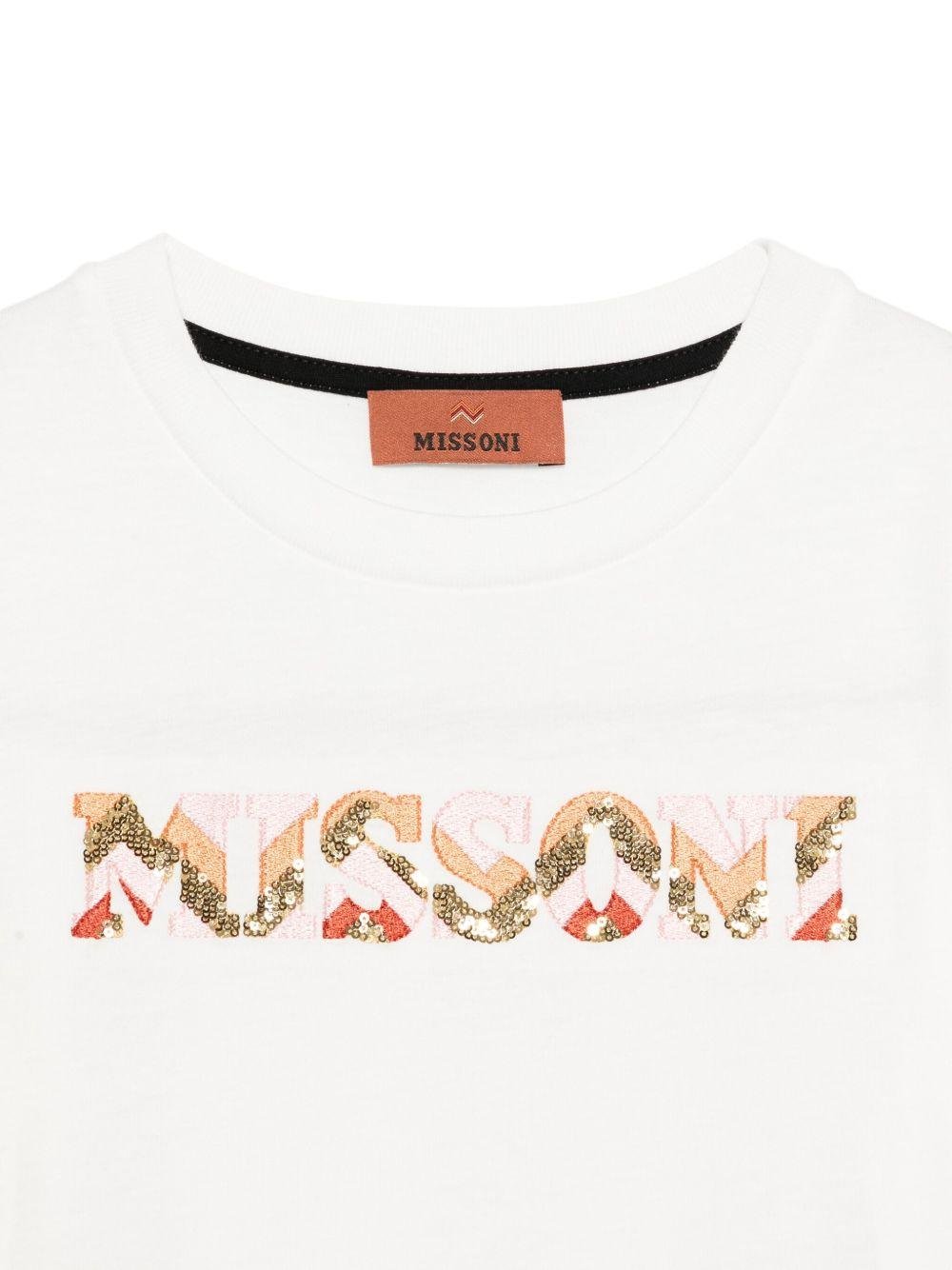 T-shirt per bambina Missoni Kids bianco con logo di paillettes - Rubino Kids