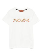 T-shirt per bambina Missoni Kids bianco con logo di paillettes - Rubino Kids