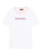 T-shirt per bambina Missoni Kids bianco con logo motivo a zigzag - Rubino Kids