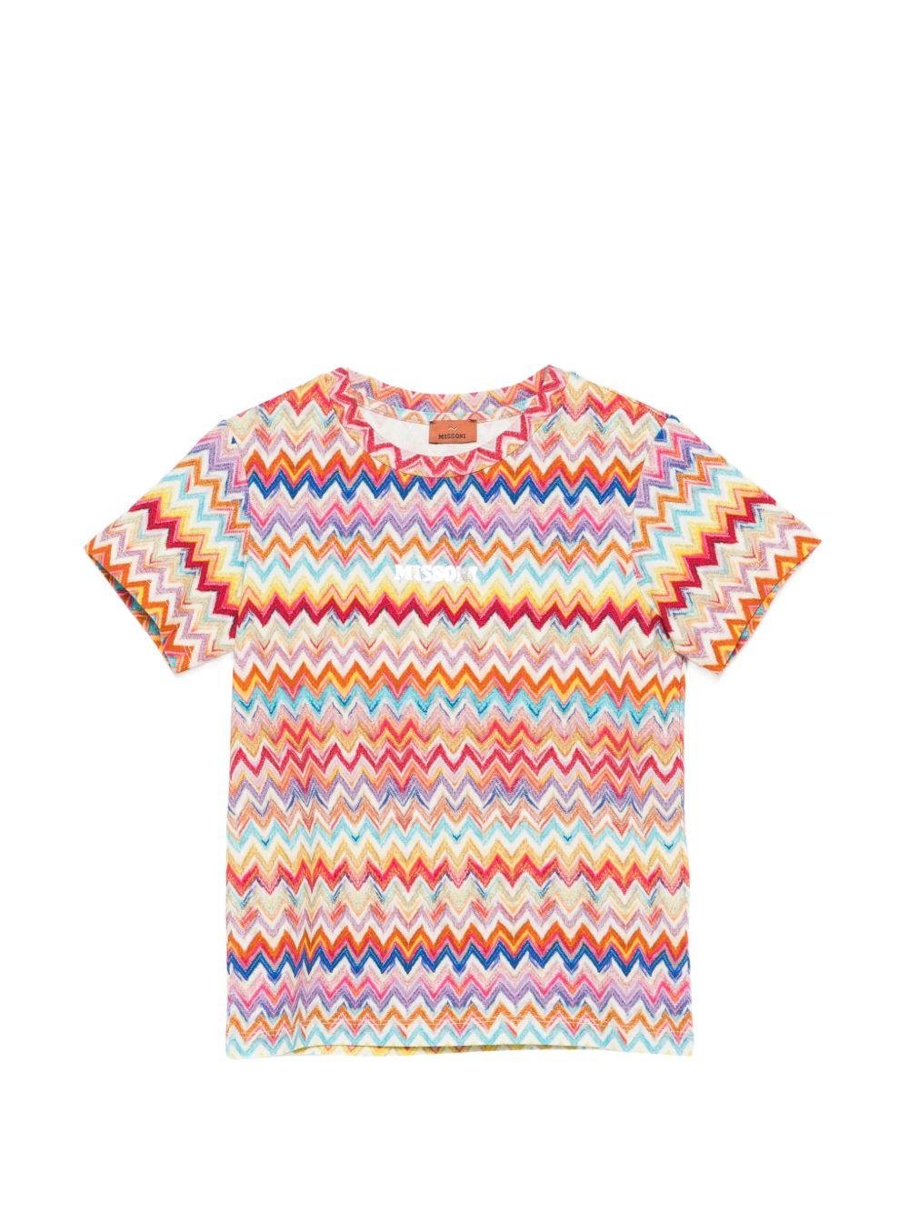 T-shirt per bambina Missoni Kids multicolore con motivo a zig zag - Rubino Kids